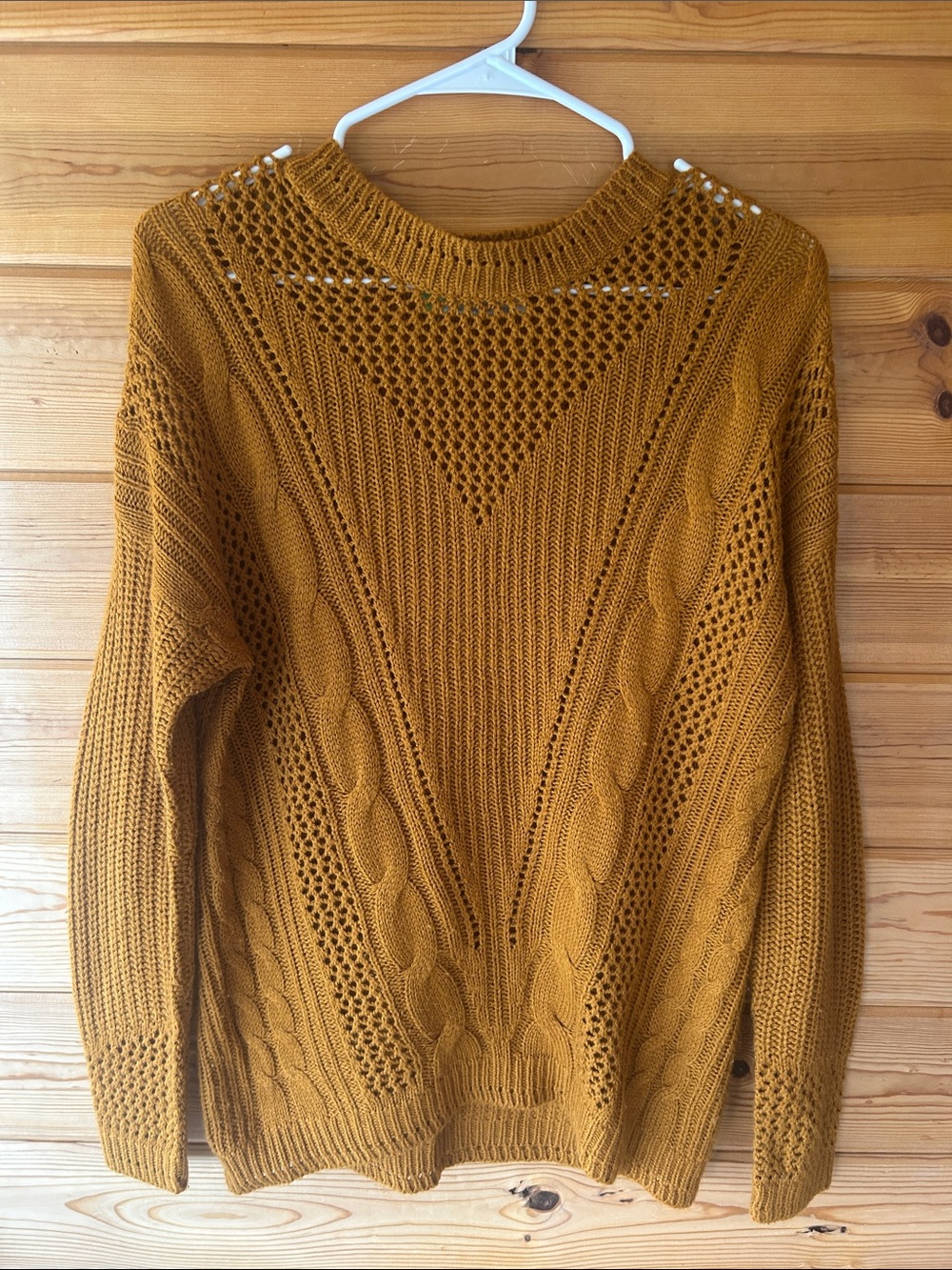 Cozy Cable Knit Crewneck Sweater in Mustard